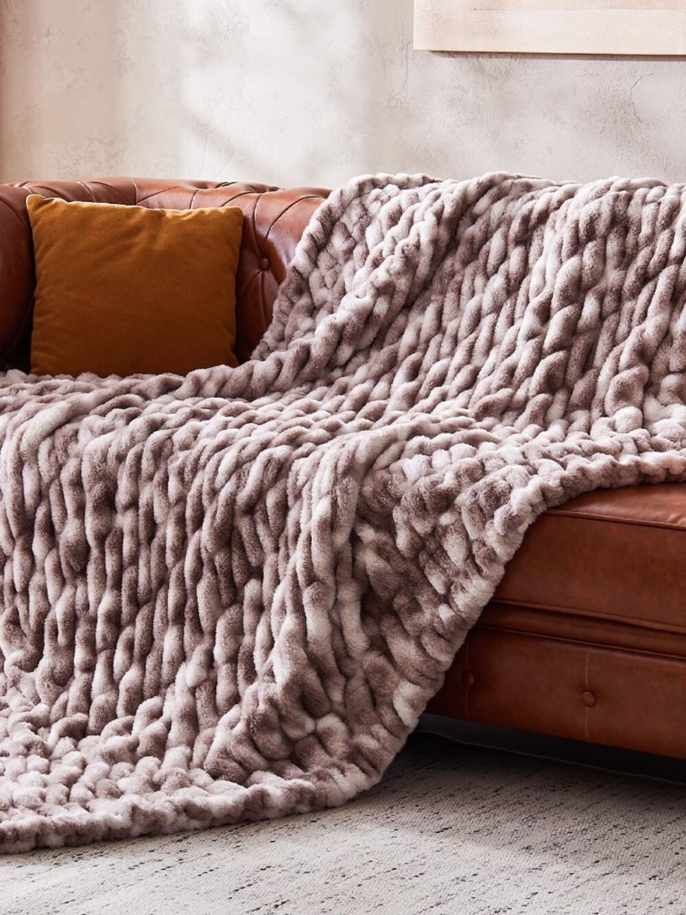 NEW Double Sided Ruched Faux Rabbit Fur Throw Blanket 1000GSM Cozy Plush Thick